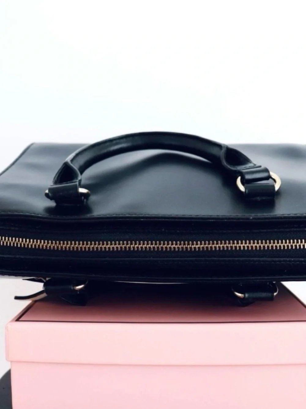 kate spade Black Satchel with Cream Zip Accent